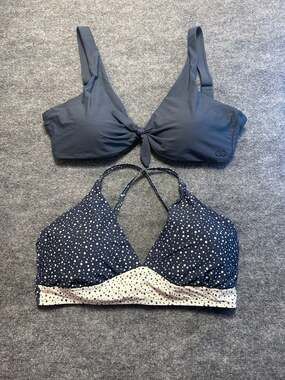 CALIA Carrie Underwood Beach Bikini Top Bundle of 2 - Polka Dot & Solid Grey XL